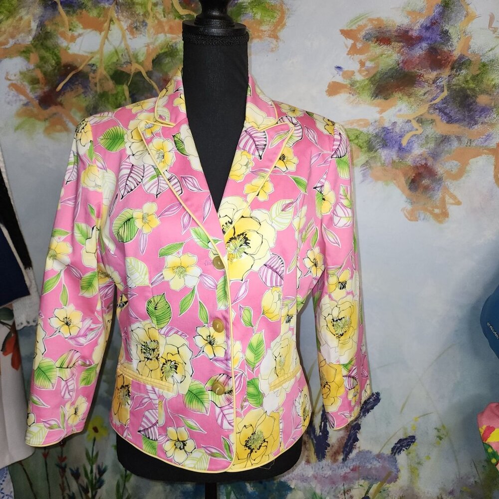 Vintage Floral Bob Mackie Blazer Jacket - Pink & Yellow Flowers